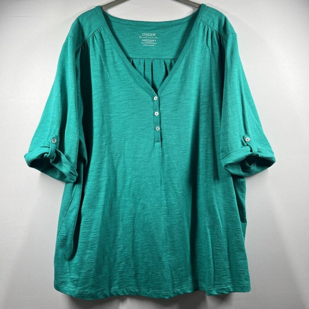 Chico's‎ Women's Top 2X Ultimate Tee Roll Tab Short Sleeve Slubbed Cotton Blend